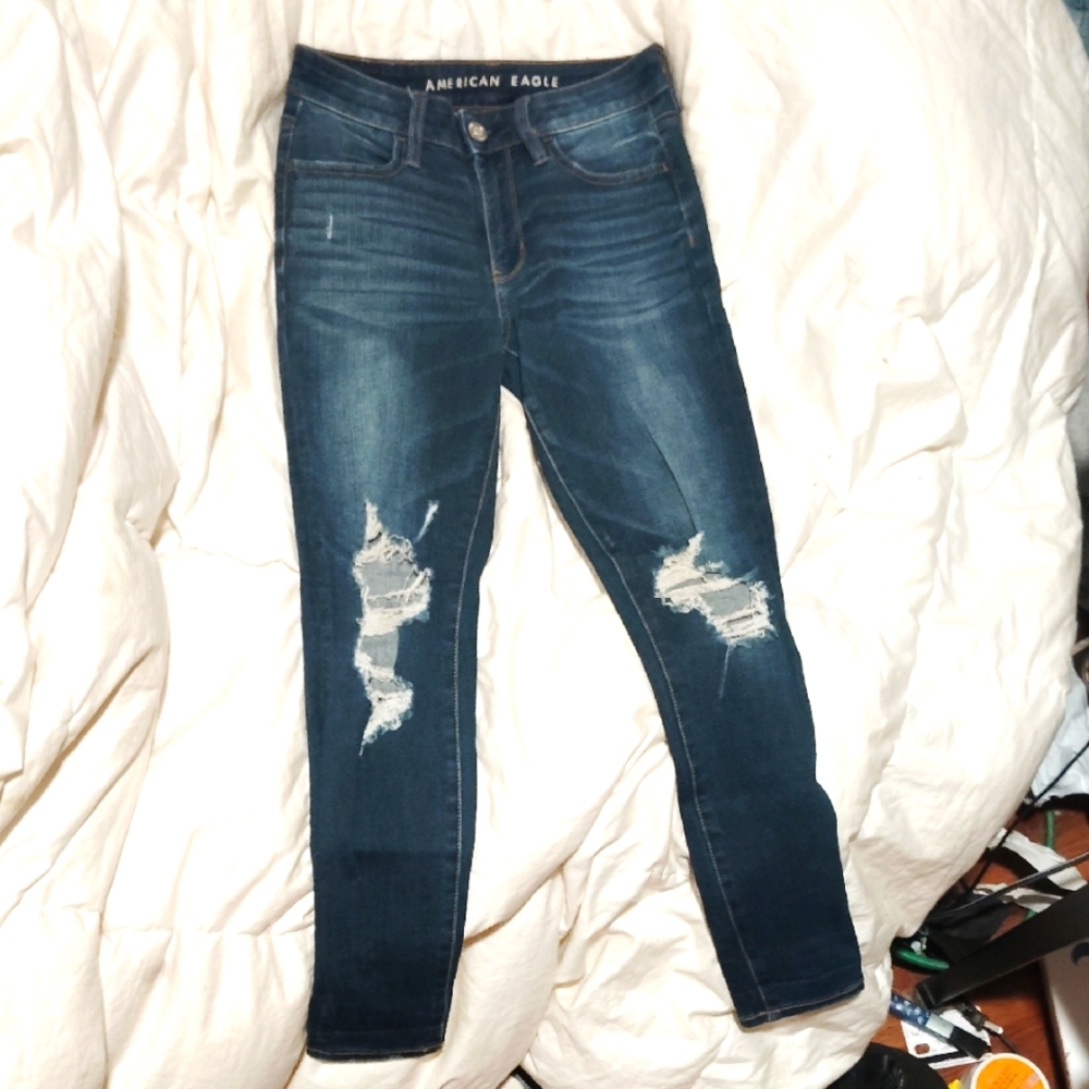 American Eagle Outfitters 360 "Next Level Stretch"Blue Distressed Jeans